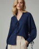 Kadın Lacivert Bağlamalı Detaylı V Yaka Gömlek