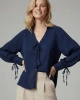 Kadın Lacivert Bağlamalı Detaylı V Yaka Gömlek