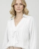 Kadın Beyaz Bağlamalı Detaylı V Yaka Gömlek