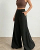 Kadın Siyah Bağcıklı Yüksek Bel Rahat Kesim Bol Paça Sofya Keten Pantolon