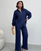 Kadın Lacivert Yumuşak Dokulu Gömlek Pantolon İkili Premium Kalite Takım