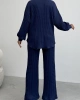 Kadın Lacivert Yumuşak Dokulu Gömlek Pantolon İkili Premium Kalite Takım