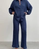 Kadın Lacivert Yumuşak Dokulu Gömlek Pantolon İkili Premium Kalite Takım
