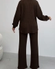 Kadın Kahverengi Yumuşak Dokulu Gömlek Pantolon İkili Premium Kalite Takım