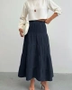 Kadın Lacivert Astarlı Müslin Kumaş Premium uzun Etek