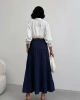 Kadın Lacivert Astarlı Müslin Kumaş Premium uzun Etek