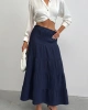 Kadın Lacivert Astarlı Müslin Kumaş Premium uzun Etek
