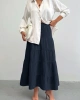 Kadın Lacivert Astarlı Müslin Kumaş Premium uzun Etek