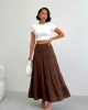 Kadın Acı Kahve Müslin Kumaş Premium Uzun Etek