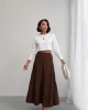 Kadın Acı Kahve Müslin Kumaş Premium Uzun Etek