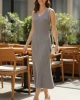 Kadın Gri Fitilli Askılı Midi Elbise (S/M Beden)