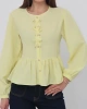 Kadın Limon Sarısı Fiyonk Detaylı Düğmeli Uzun Kol Gömlek Bluz