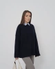 Kadın Lacivert Bisiklet Yaka Pamuksu Dokulu Triko Kazak