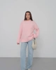 Kadın Şeker Pembe Bisiklet Yaka Pamuksu Dokulu Uzun Kol Triko Kazak