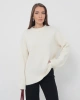 Kadın Oversize Ekru Bisiklet Yaka Pamuksu Dokulu  Uzun Kol Triko Kazak