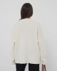 Kadın Oversize Ekru Bisiklet Yaka Pamuksu Dokulu  Uzun Kol Triko Kazak