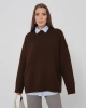 Kadın Oversize Acı Kahve Bisiklet Yaka Pamuksu Dokulu Uzun Kol Triko Kazak
