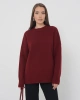Kadın Oversize Bordo Bisiklet Yaka Pamuksu Dokulu Uzun Kol Triko Kazak