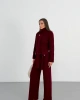 Kadın Bordo Dik Yaka Kuşaklı Premium Kalite Triko Hırka Bol Paça Pantolon Triko Takım