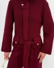 Kadın Bordo Dik Yaka Kuşaklı Premium Kalite Triko Hırka Bol Paça Pantolon Triko Takım