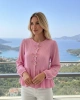 Kadın Şeker Pembe Fiyonk Detaylı Düğmeli Uzun Kol Gömlek Bluz