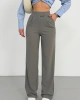 Kadın Antrasit Yüksek Bel Likralı Cırt Bant Kapamalı Geniş Paça Palazzo Pantolon