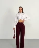 Kadın Bordo Yüksek Bel Likralı Cırt Bant Kapamalı Geniş Paça Palazzo Pantolon