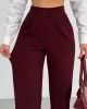 Kadın Bordo Yüksek Bel Likralı Cırt Bant Kapamalı Geniş Paça Palazzo Pantolon
