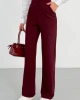 Kadın Bordo Yüksek Bel Likralı Cırt Bant Kapamalı Geniş Paça Palazzo Pantolon