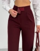 Kadın Bordo Yüksek Bel Likralı Cırt Bant Kapamalı Geniş Paça Palazzo Pantolon
