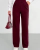 Kadın Bordo Yüksek Bel Likralı Cırt Bant Kapamalı Geniş Paça Palazzo Pantolon