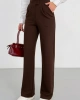 Kadın Acı Kahverengi Yüksek Bel Likralı Cırt Bant Kapamalı Geniş Paça Palazzo Pantolon