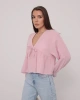 Kadın Pudra V Yaka Önü Bağcıklı Salaş Uzun Kollu Bluz