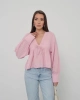 Kadın Pudra V Yaka Önü Bağcıklı Salaş Uzun Kollu Bluz