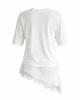 Kadın Beyaz Asimetrik Kesim Şık Dantel Detaylı Salaş Oversize Tişört