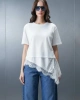 Kadın Beyaz Asimetrik Kesim Şık Dantel Detaylı Salaş Oversize Tişört