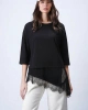 Kadın Siyah Asimetrik Kesim Şık Dantel Detaylı Salaş Oversize Tişört