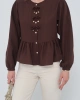 Kadın Acı Kahverengi Fiyonk Detaylı Düğmeli Uzun Kol Gömlek Bluz