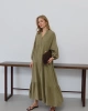 Kadın Haki Bohem Tarz Müslin Kumaş Rahat Kalıp Astarlı Uzun Şık Bayramlık Elbise