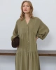 Kadın Haki Bohem Tarz Müslin Kumaş Rahat Kalıp Astarlı Uzun Şık Bayramlık Elbise