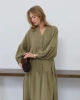 Kadın Haki Bohem Tarz Müslin Kumaş Rahat Kalıp Astarlı Uzun Şık Bayramlık Elbise