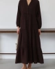 Kadın Kahverengi Bohem Tarz Müslin Kumaş Rahat Kalıp Astarlı Uzun Şık Bayramlık Elbise