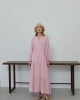 Kadın Şeker Pembe Bohem Tarz Müslin Kumaş Rahat Kalıp Astarlı Uzun Şık Bayramlık Elbise
