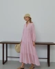 Kadın Şeker Pembe Bohem Tarz Müslin Kumaş Rahat Kalıp Astarlı Uzun Şık Bayramlık Elbise
