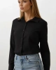 Kadın Siyah Slim Fit Pensli Dar Kesim Günlük Şık Gömlek