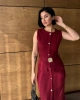Kadın Bordo Şık Kemer Detaylı Kolsuz Slim Midi Boy elbise