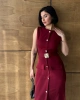 Kadın Bordo Şık Kemer Detaylı Kolsuz Slim Midi Boy elbise