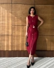 Kadın Bordo Şık Kemer Detaylı Kolsuz Slim Midi Boy elbise