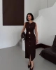 Kadın Kahverengi Şık Kemer Detaylı Kolsuz Slim Midi Boy elbise