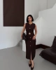Kadın Kahverengi Şık Kemer Detaylı Kolsuz Slim Midi Boy elbise